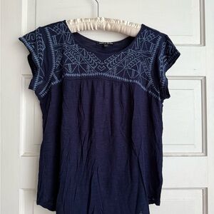 Cable & Gauge Dark Blue Embroidered Blouse